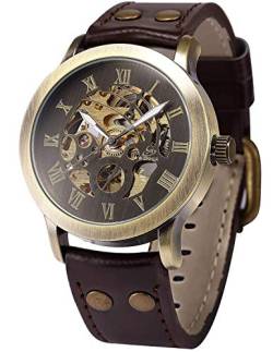 fanmis Herren Steampunk Bronze Skelett automatischen Mechanische braun Leder Armbanduhr von FANMIS