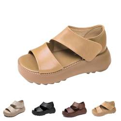 FANOIES Lurebest Schuhe für Damen, bequem, Retro, offener Zehenbereich, Keilabsatz, orthopädische Plateau-Sandalen, lässige Sandalen, gelb, 42 EU von FANOIES