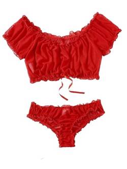 FANSEELMSexy String Tango Frauen Sexy Unterwäsche Frauen Sexy Unterwäsche Frauen Sexy Spitze Mesh Stickerei Kette Strumpfband Teddy Körper Frauen Sexy Set von FANSEELM