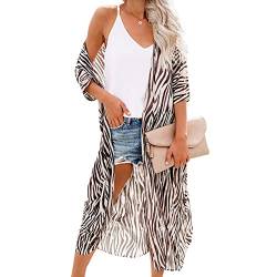 FANSU Damen Lang Chiffon Kimono Cardigan Bluse Shawl Sommer, Casual Elegante Zebra Streifen Strand Jacke für Urlaub Strand Cover Up von FANSU