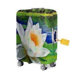 FANSU Elastisch Kofferhülle Kofferschutzhülle, Lotus Drucken Reisekoffer Schutzhülle mit Reißverschluss, Elasthan, Waschbar Gepäckabdeckung - 18 bis 32 Zoll (S(18-21in),Weiße Blüten) von FANSU