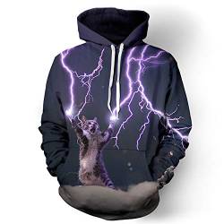 FANSU Herren Damen Kapuzenpullover 3D Hoodie,Unisex Freizeit Kreative Mode Kleine Katze Druck Sweatshirt Pullover Langarm Paare Hoodies mit Tasche (L/XL,Blitz Kätzchen) von FANSU