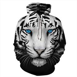 FANSU Herren Damen Kapuzenpullover 3D Hoodie,Unisex Freizeit Kreative Mode Löwe Tiger Druck Sweatshirt Pullover Langarm Paare Hoodies mit Tasche (S/M,Weißer Tiger 2) von FANSU