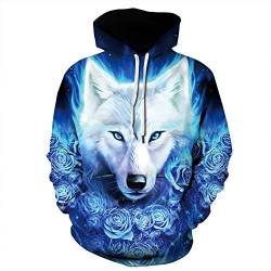 FANSU Herren Damen Kapuzenpullover 3D Hoodie,Unisex Freizeit Kreative Mode Wolf Druck Sweatshirt Pullover Langarm Paare Hoodies mit Tasche (L/XL,Rose Wolf) von FANSU