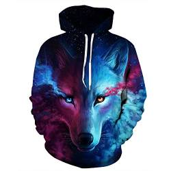 FANSU Herren Damen Kapuzenpullover 3D Hoodie,Unisex Freizeit Kreative Mode Wolf Druck Sweatshirt Pullover Langarm Paare Hoodies mit Tasche (S/M,Sternwolf) von FANSU