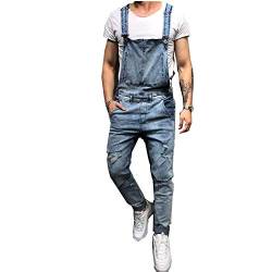 FANSU Herren Jeans Latzhose Overall, Arbeitshosen Lange Jeanshose Retro Denim Arbeitslatzhose Jumpsuit Destroyed Ripped Multifunktion Hose Arbeitskleidung (2XL,Hellblau) von FANSU