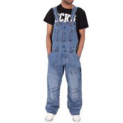 FANSU Herren Jeans Latzhose Overall, Arbeitshosen Lange Jeanshose Retro Denim Arbeitslatzhose Jumpsuit Destroyed Ripped Multifunktion Hose Arbeitskleidung (2XL,Hellblau) von FANSU