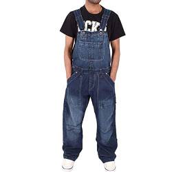 FANSU Herren Jeans Latzhose Overall, Arbeitshosen Lange Jeanshose Retro Denim Arbeitslatzhose Jumpsuit Destroyed Ripped Multifunktion Hose Arbeitskleidung (3XL,Navy blau) von FANSU