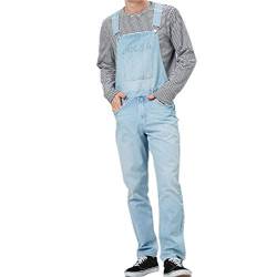 FANSU Herren Jeans Latzhose Overall, Arbeitshosen Lange Jeanshose Retro Denim Arbeitslatzhose Jumpsuit Destroyed Ripped Multifunktion Hose Arbeitskleidung (Hellblau,L) von FANSU