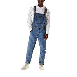 FANSU Herren Jeans Latzhose Overall, Arbeitshosen Lange Jeanshose Retro Denim Arbeitslatzhose Jumpsuit Destroyed Ripped Multifunktion Hose Arbeitskleidung (L,Hellblau) von FANSU