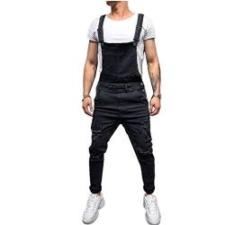 FANSU Herren Jeans Latzhose Overall, Arbeitshosen Lange Jeanshose Retro Denim Arbeitslatzhose Jumpsuit Destroyed Ripped Multifunktion Hose Arbeitskleidung (S,schwarz) von FANSU