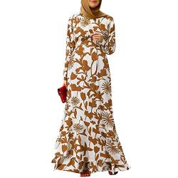FANSU Muslimisches Kleid für Damen Bohemien Blumen Retro Langes Maxikleid Tunika Kleid Vollständige Bedeckung langärmliges Dubai Nahost Robenkleid Winter Kleid von FANSU