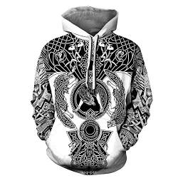 FANSU Unisex Wikinger 3D Druck Hoodie Herren Damen Kapuzenpullover, Kreativ Mythos Muster Pullover Sweatshirt Mit Tasche Mode Langarm Paare Hoodies Herbst und Winter (M,Weißer Drache) von FANSU