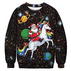 FANSU Weihnachtspullover, 3D Unisex Weihnachtliches Einhorn Druck Pullover Weihnachten Pullover Ugly Lustig Christmas Sweater (L,GK048-Einhorn) von FANSU