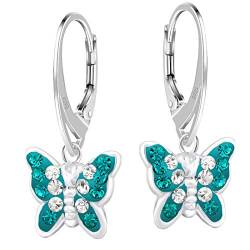 Kinder Damen Mädchen Ohrhänger echt 925 Sterling Silber hängende Ohrringe Schmetterling Brisur K868 Smaragd von FANTASTIC NAILS COSMETIC COLLECTIONS