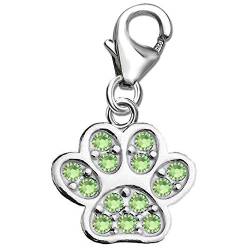 Kinder Pfoten Charm Anhänger für Bettelarmband echt 925 Sterling Silber mit Zirkonia von Swarovski Pfötchen Hunde Tatze Geschenk Idee A81d grün von FANTASTIC NAILS COSMETIC COLLECTIONS