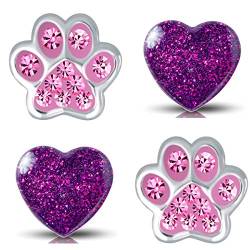 Set Kinder Mädchen Ohrringe aus echt 925 Sterling Silber Schmuck Pfote Edelstahl rosa Ohrstecker Herz (K725+K296) von FANTASTIC NAILS COSMETIC COLLECTIONS