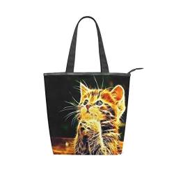 FANTAZIO Damen Handtasche Katze 3D Cavas Handtasche von FANTAZIO