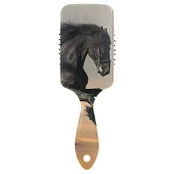 FANTAZIO Haarbürste mit schwarzem Pferd auf Gras, ideal zum Glätten, Glätten, Entwirren von oben, antistatisch von FANTAZIO