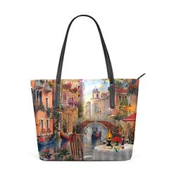 FANTAZIO Handtasche Schulter Romantisch Venedig Wasser Stadt Muster Schulter Handtasche von FANTAZIO