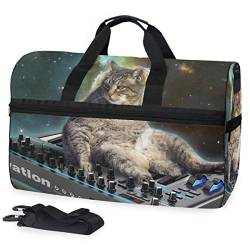 FANTAZIO Sporttasche mit Katzen-Motiv und Tastatur, tragbar, leicht, wasserabweisend, reißfest von FANTAZIO