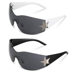 FANTESI Randlose Y2k Sonnenbrille,Wrap Around, Schild-Wickel-Sonnenbrille, Punk One Piece für Damen und Herren von FANTESI