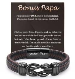FAOMZQ Bonus Papa Geschenk, Lederarmband mit Gravur für Bonus Vater, Bester Bonus Papa Armband Geschenke zum Vatertag Geburtstag Weihnachten von FAOMZQ
