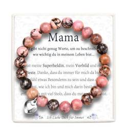 FAOMZQ Mama Geschenk, Perlenarmband Geschenke für Mutter, Rhodonit Armband Schmuck für Beste Mama zum Muttertag Geburtstag Weihnachten, Rot von FAOMZQ