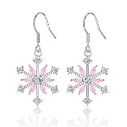 FAOMZQ Schneeflocken Ohrringe, Ohrringe Schneeflocken Weiß Vergoldet Weihnachten Schmuck AAA Rosa Zirkonia Geschenke für Damen Frauen Freundin Mädchen von FAOMZQ