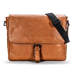 FARMHOOD Memphis Damen/Herren Aktentasche mittelgroß 32 cm - Messenger Bag aus Leder mit 2 Steckfächer innen - Handtasche mit Reißverschlussfach auf der Rückseite (camel) von FARMHOOD