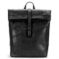 FARMHOOD Memphis Damen/Herren Rucksack aus Leder 41 cm - Großer Backpack mit Laptopfach - Daypack geräumig mit Reißverschlussfach auf der Rückseite - viele weitere Fächer (black) von FARMHOOD