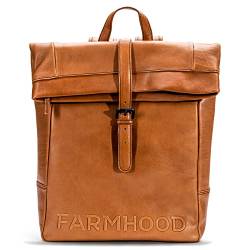 FARMHOOD Memphis Damen/Herren Rucksack aus Leder 41 cm - Großer Backpack mit Laptopfach - Daypack geräumig mit Reißverschlussfach auf der Rückseite - viele weitere Fächer (camel) von FARMHOOD