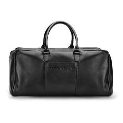 Farmhood Memphis Damen/Herren Reisetasche 53 cm - Weekender groß aus Leder - Reisegepäcktasche mit Steckfach auf der Vorderseite - mit längeverstellbarem und abnehmbarem Umhängeriemen (Black) von FARMHOOD