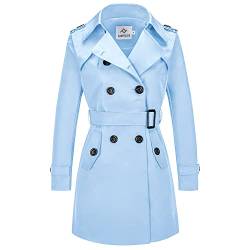 FARVALUE Damen Zweireihiger Trenchcoat Wasserabweisend Windbreaker Klassischer Gürtel Revers Mantel, blau, Medium von FARVALUE