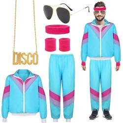 FARYODI 80er Jahre Kostüm für Herren Damen,Blau,Kostüm Trainingsanzug,Jogginganzug,Party Accessoires für Faschingskostüm Karneval - M von FARYODI