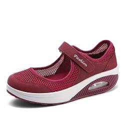 FARZAH Bequeme Arbeitsschuhe for Damen, rutschfest, verstellbar, atmungsaktiv, Laufpuffer, Fitness, Freizeit, Pflege, Orthesen, leichte Schuhe, Arthritis (Color : Red, Size : 35 EU) von FARZAH