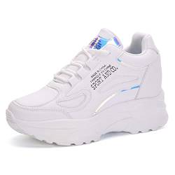 FARZAH Plateau-Trainer for Damen, versteckte Fersen-Sneaker, lässige, stilvolle, klobige, geschnürte High-Top-Wanderschuhe (Color : White, Size : 36 EU) von FARZAH