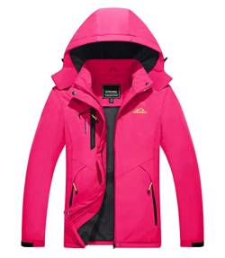 FASBUCO Damen Outdoor Wasserdicht Regenjacke Jacke Leichte Übergangsjacke Winddichte Jacke Atmungsaktiv Windbreaker-Kapuzenjacke,Rose,S von FASBUCO