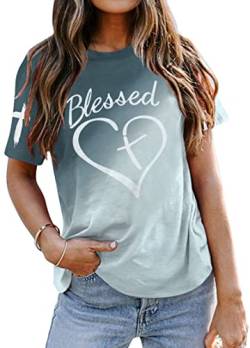 Blessed Shirt Frauen Christian T-Shirt Faith Based Tee Jesus Has My Back Shirt Casual Thanksgiving Kurzarm Top, wie abgebildet, Klein von FASHGL