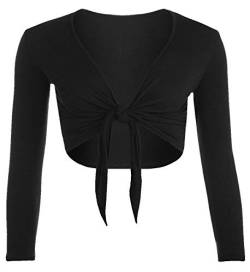 Damen Bolero mit langen Ärmeln, Stretch, bauchfrei, Cardigan, mit Knoten, Größe 34-54 Gr. 38-40, Schwarz von FASHION 7STAR