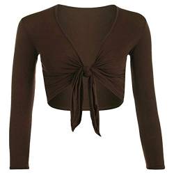 Damen Bolero mit langen Ärmeln, Stretch, bauchfrei, Cardigan, mit Knoten, Größe 34-54 Gr. 50-52, braun von FASHION 7STAR