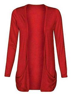 Damen-Strickjacke mit langen Ärmeln, einfarbig, mit Taschen, Wasserfall-Cardigan Gr. 50-52, rot von FASHION 7STAR