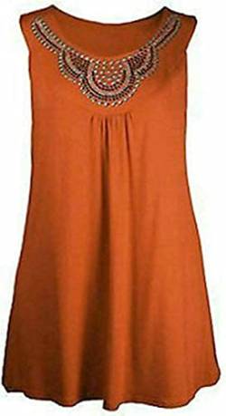 FASHION 7STAR Ärmelloses T-Shirt mit langen Perlen und Strasssteinen, Übergröße, U-Ausschnitt, Gr. 42-56 Gr. 46 Mehr, Orange von FASHION 7STAR