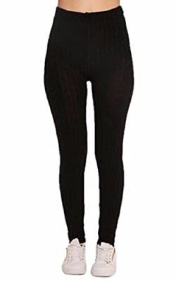 FASHION 7STAR Damen-Leggings, gerippt, grob, gestrickt, mit Zopfmuster, dick, warm, Schwarz , 34-36 von FASHION 7STAR