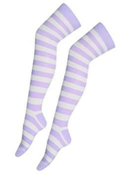FASHION 7STAR Damen Oberschenkel hohe Socken einfarbig gestreift über dem Knie Socken lange Knie hohe Socken für Frauen Schiedsrichter Socken, Gestreift Lila/Weiß, 37-39 EU von FASHION 7STAR