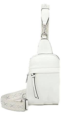 FASHION YOU WANT Sling Bag Brusttasche, Crossbody Umhängetasche Damen veganes Leder,Schultertasche Schulterrucksack Geldbörse für Reisen/Einkaufen mit Gitarren Muster Band (weiß) von FASHION YOU WANT.DE