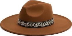 Fashion You Want Damen Filzhut Fedora Hut breite Krempe Festival Karneval OutfitBoho Band Fedora Breite Krempe Reisen Cowboy Hut Filz Rancher Wollhut Vintage Panama Hüte (Blätter Coffee) von FASHION YOU WANT.DE