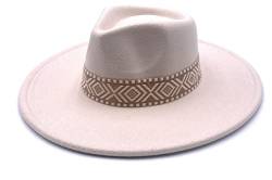 Fashion You Want Damen Filzhut Fedora Hut breite Krempe Festival OutfitBoho Band Fedora Breite Krempe Reisen Cowboy Hut Filz Rancher Wollhut Vintage Panama Hüte mit Quaste (beige) von FASHION YOU WANT.DE