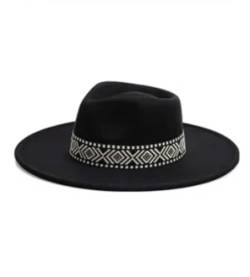 Fashion You Want Damen Filzhut Fedora Hut breite Krempe Festival OutfitBoho Band Fedora Breite Krempe Reisen Cowboy Hut Filz Rancher Wollhut Vintage Panama Hüte mit Quaste (schwarz) von FASHION YOU WANT.DE