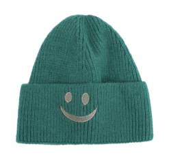 FASHION YOU WANT Beanie-Mützen für Herren, Unisex, Smiley, Bestickt, weich, SMILEY2 warm, Winter, Manschette, Strickmützen für Damen (DE/NL/SE/PL, Alphanumerisch, Einheitsgröße, grün) von FASHION YOU WANT